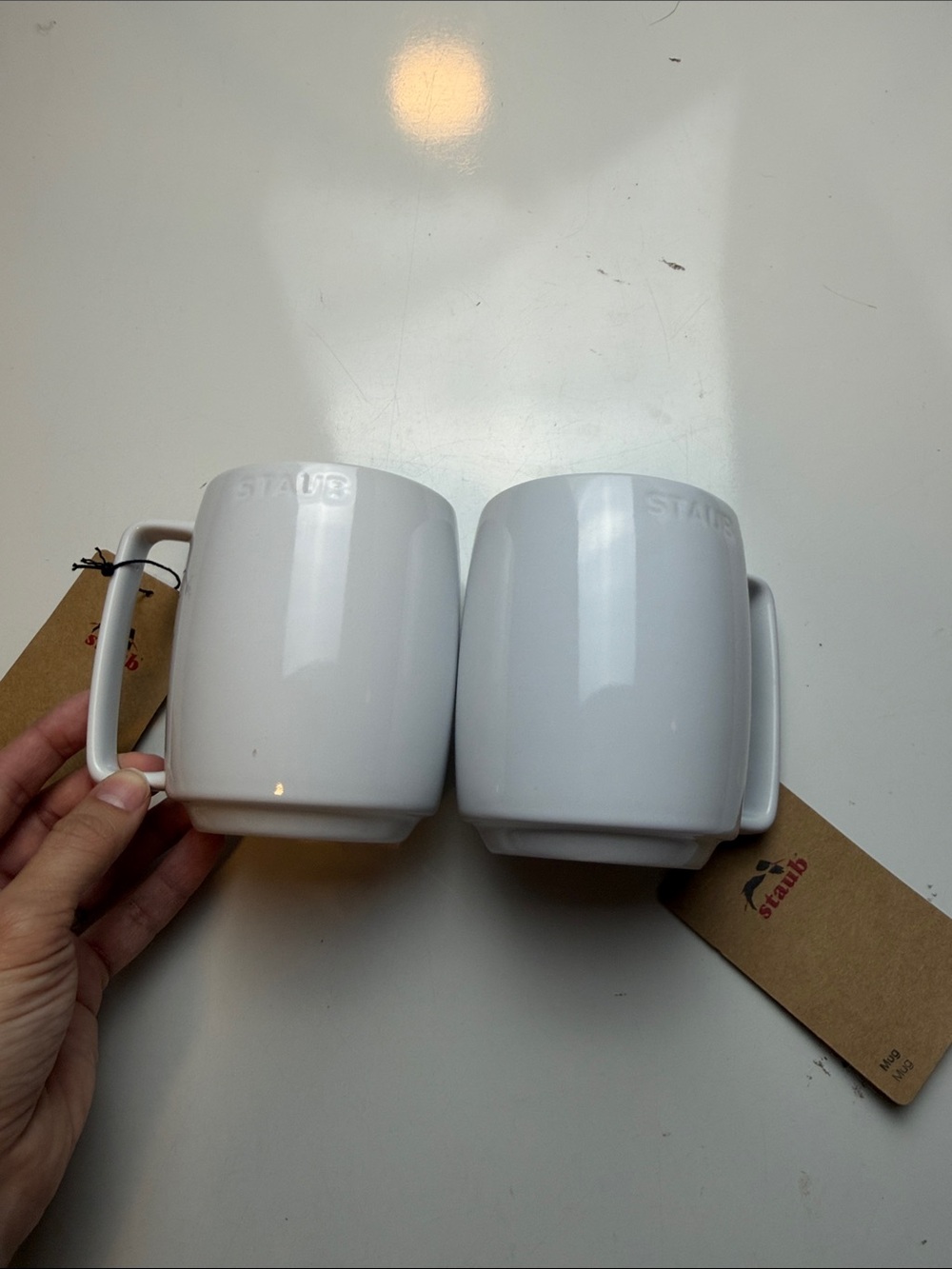 Staub 16 oz ceramic stackable white mugs set of 2